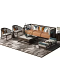 Elegant Modern Sofa Coffee Table Set With Decorative Cushions Patterned Rug And Side Tables 3d model