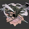 Elegant Female Statue With Flowing Wings And Clothing Standing On Pink Lotus Base