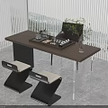 Modern Tea Table And Chairs With Wooden Top Transparent Legs Black Frames Beige Cushions