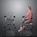 Modern Office Chairs In Red And White With A Seated Woman
