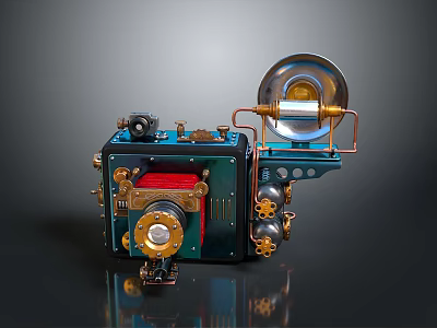 Vintage Style Electronic Appliance With Green Red And Gold Metal Components Circular Dials And Knobs 3d model