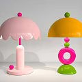 Playful Colorful Table Lamps With Umbrella Shaped Shades And Spherical Decorations