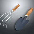 Durable Garden Hardware Tools with Wooden Handles and Black Metal Fork Shovel