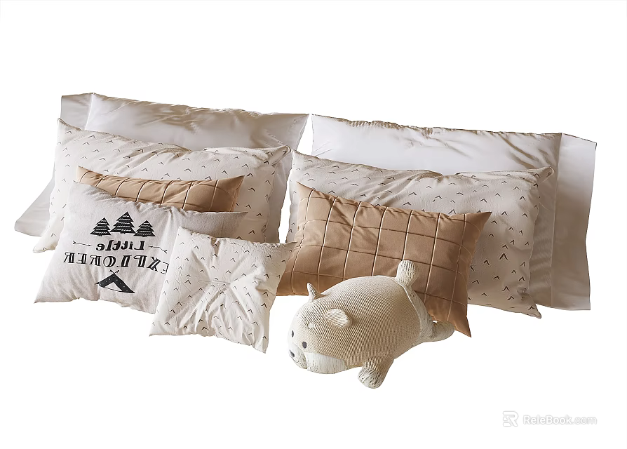 Soft Decorative Pillows With Various Designs Plush Texture And Cat Shaped Toy For Home Decor 3d model 