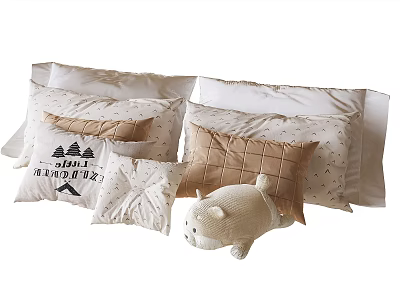 Soft Decorative Pillows With Various Designs Plush Texture And Cat Shaped Toy For Home Decor 3d model