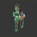 Fantasy Female Deer Human Hybrid Character With Antlers And Green Leaf Outfit Design