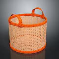 Woven Storage Basket With Orange Trim And Dual Handles For Home Use