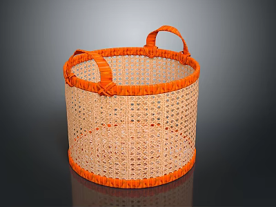 Woven Storage Basket With Orange Trim And Dual Handles For Home Use 3d model