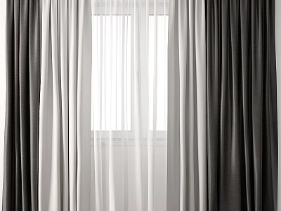 Modern Dark And Light Gray Curtains With Double Layer Light Filtering Design For Window Interior 3d model