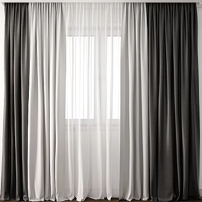 Modern Dark And Light Gray Curtains With Double Layer Light Filtering Design For Window Interior 3d model
