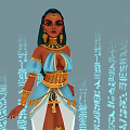 Egyptian Goddess Figure In Traditional Attire With Blue Hieroglyphics And Stone Blocks