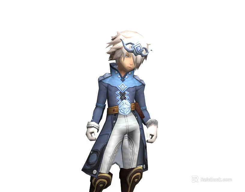 Game and Movie Character With White Hair Goggles Blue Coat White Pants And Brown Boots 3d model 