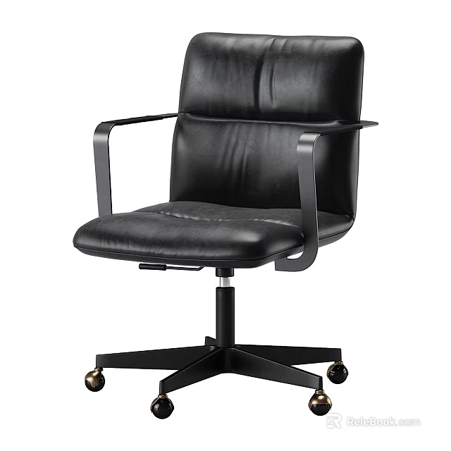 Modern Black Leather Office Chair with Ergonomic Armrests Five Point Base and Swivel Wheels 3d model 