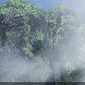 Beautiful Natural Rocky Mountain Scenery With Green Vegetation And Flying Birds Under Pale Clear Sky