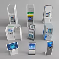 Various Modern Commercial Self Service Terminals With Interactive Screens And ATM Features 3d model