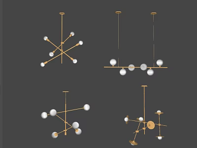 Modern Geometric Chandeliers with Gold Metal Frame and White Spherical Bulbs 3d model