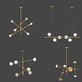 Modern Geometric Chandeliers with Gold Metal Frame and White Spherical Bulbs