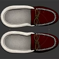 Red Slippers with White Fur Lining Stitching Bow Tie Laces Brown Sole Comfortable Home Wear