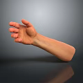 Man's Extended Arm With Open Palm Against Gray Background And Reflection