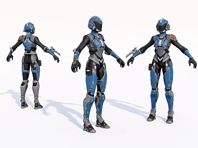 Game Movie Character In Blue And Black Sci Fi Warrior Armor With Multiple Angles 3d model
