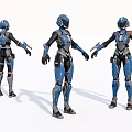 Game Movie Character In Blue And Black Sci Fi Warrior Armor With Multiple Angles 3d model