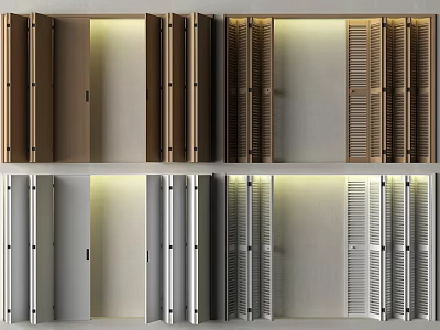 Modern Interior Folding Doors With Wooden And Aluminum Louvered Design For Home Space Partition 3d model