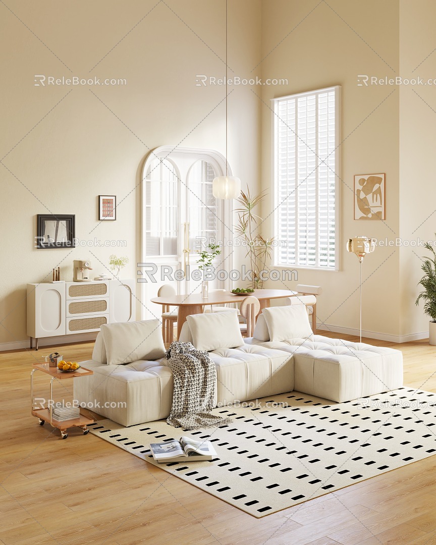 Modern Cream Wind Guest Restaurant Sofa Cream Hair Living Room Sofa 3d model