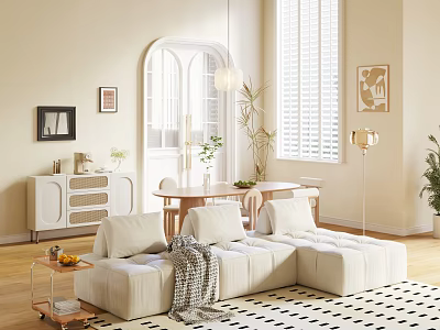 Modern Cream Wind Guest Restaurant Sofa Cream Hair Living Room Sofa 3d model