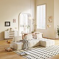 Modern Cream Wind Guest Restaurant Sofa Cream Hair Living Room Sofa 3d model