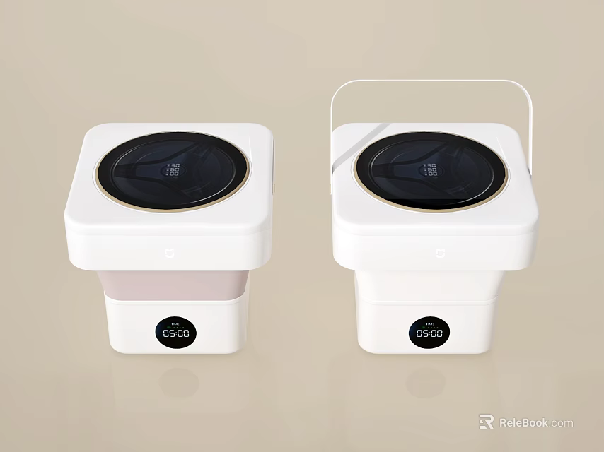Two White Square Washing Machines With Black Circular Control Panels And Transparent Lids 3d model 