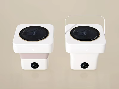 Two White Square Washing Machines With Black Circular Control Panels And Transparent Lids 3d model