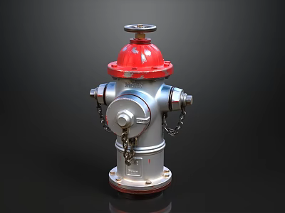 Red Top Silver Body Fire Hydrant With Chains On Black Background 3d model
