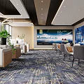 Modern Leisure Area With Sofa Chairs Green Plants And Large Decorative Painting