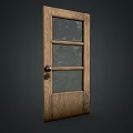 Vintage Wooden Door With Three Glass Panels And Metal Door Knob