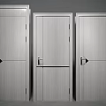 Three Modern Wooden Hinged Doors Featuring Sleek Wood Grain and Minimalist Design Details