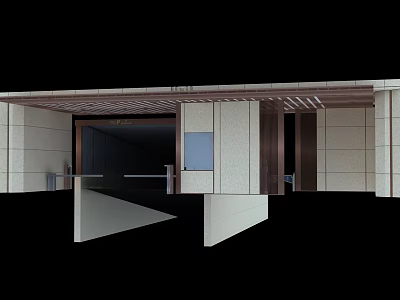 Modern Entrance Gate Design With Stone Walls Metal Frames And Glass Doors 3d model