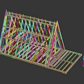 Wooden Building Frame Scale Model Showing Roof Truss And Floor Framing Structure