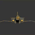 Detailed Cosmic Spaceship Model With Metallic Blue Orange Wings And Thrusters