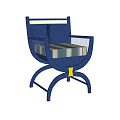 Stylish Blue Wicker Outdoor Chair With Comfortable Striped Cushion And Armrests