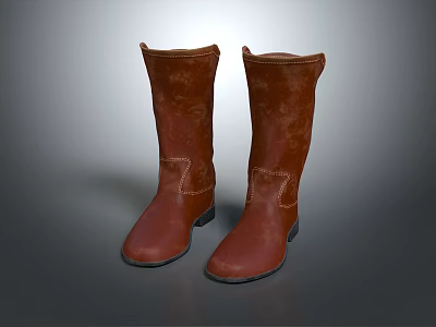 Brown Leather Mid Calf Boots With Black Soles And Stitched Details 3d model