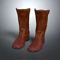Brown Leather Mid Calf Boots With Black Soles And Stitched Details