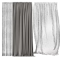 Gray Draped Curtains With White Sheer Panels For Home Window Decoration