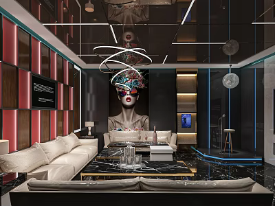 KTV Modern Luxury Interior With Comfortable Sofa Stylish Lighting And Bar Counter 3d model