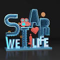 3D Star We Life Text Design With Neon Lights Movie Projector Heart And Figure