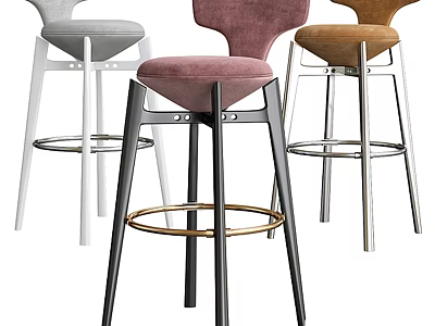 Modern Upholstered Bar Stools In Multiple Colors With Metal Legs For Kitchen Island 3d model
