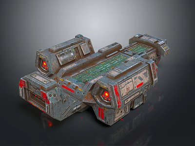 Sci Fi Mechanical Device 3D Model With Metal Structure Red Accents And Glowing Parts 3d model