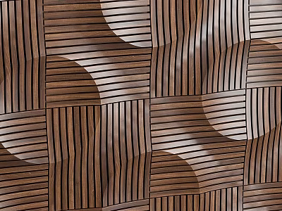 Modern Wooden Wall With Wavy Striped Pattern Design For Interior Decoration 3d model