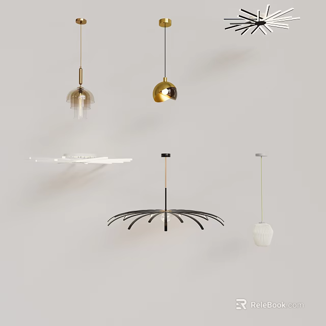 Modern Stylish Pendant Lights With Various Designs Different Shapes And Materials 3d model