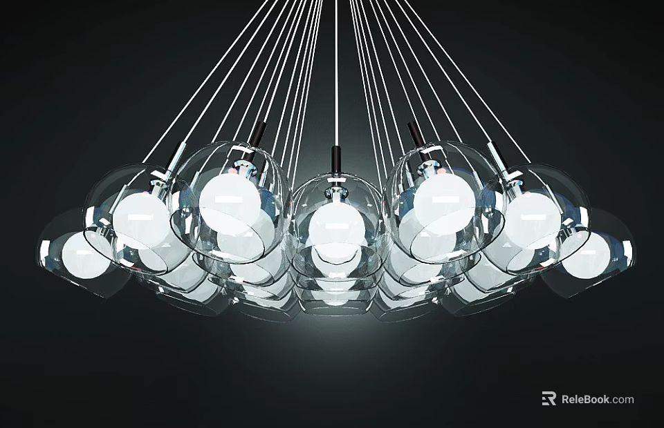 Modern Transparent Spherical Chandelier With Multiple Bulbs Hanging In Contemporary Space 3d model 