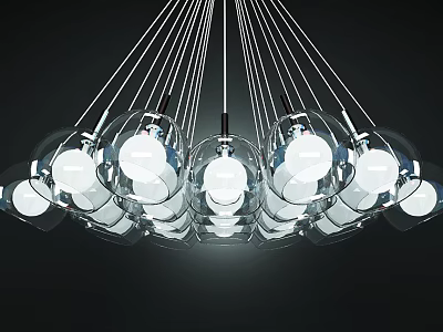 Modern Transparent Spherical Chandelier With Multiple Bulbs Hanging In Contemporary Space 3d model